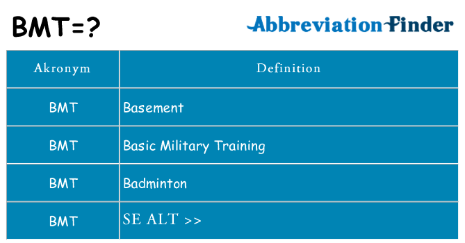 Hvad betyder bmt står for