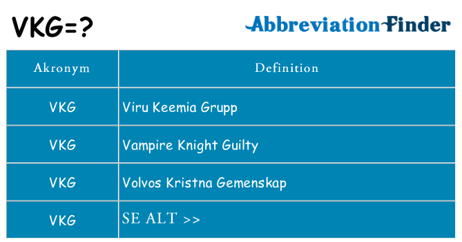 Hvad betyder vkg står for