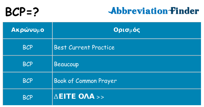 Τι σημαίνει bcp ηρεμήσει