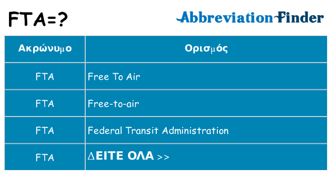 Τι σημαίνει fta ηρεμήσει