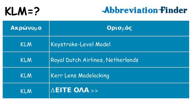 Τι σημαίνει klm ηρεμήσει