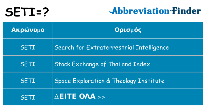 Τι σημαίνει seti ηρεμήσει