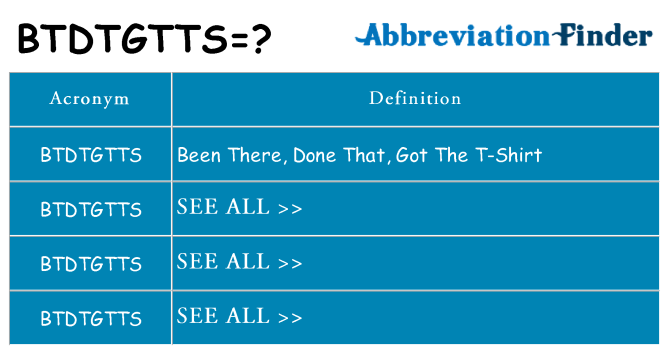 What does btdtgtts stand for