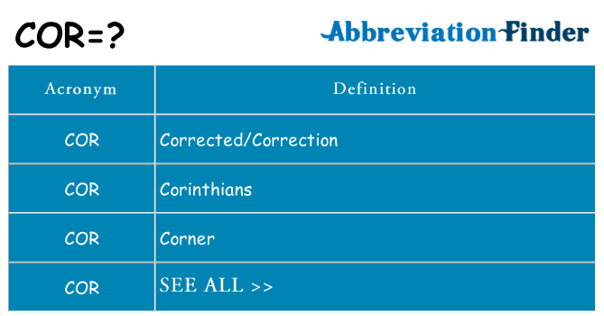 What does COR mean?  COR Definitions  Abbreviation Finder
