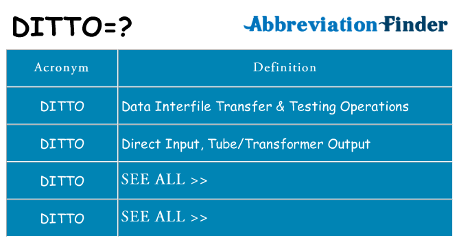 What Does DITTO Mean DITTO Definitions Abbreviation Finder