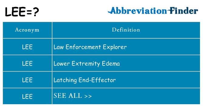 What does LEE mean? - LEE Definitions | Abbreviation Finder