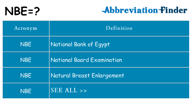 What does NBE mean?