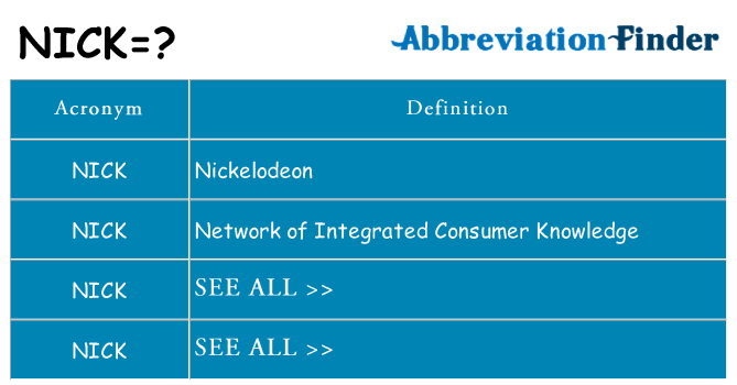 What does nick stand for