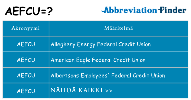 Mitä aefcu tarkoittaa