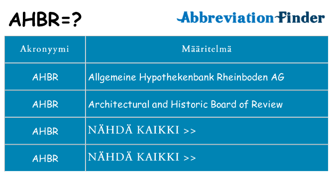 Mitä ahbr tarkoittaa