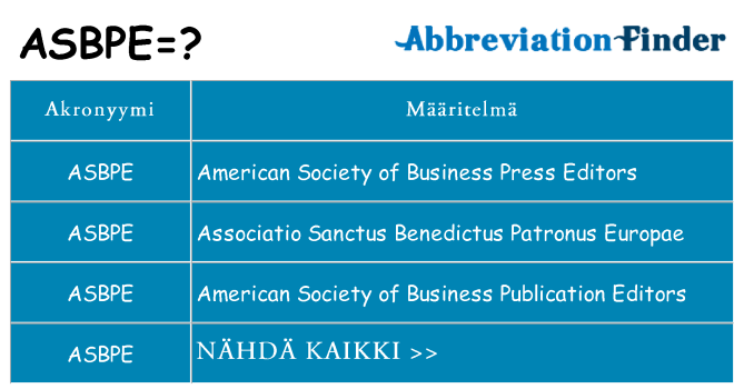 Mitä asbpe tarkoittaa