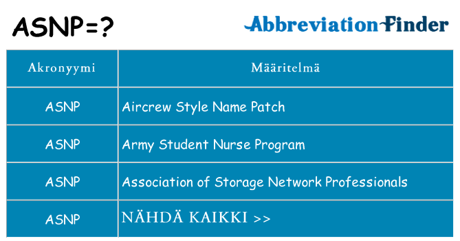 Mitä asnp tarkoittaa
