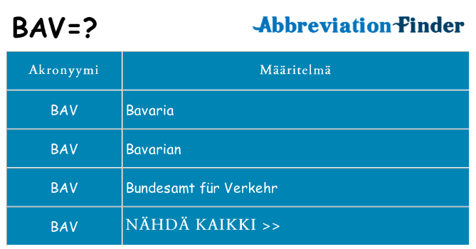 Mitä bav tarkoittaa