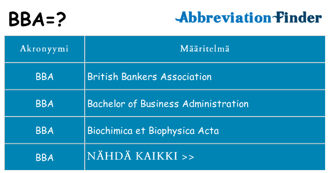 Mitä bba tarkoittaa