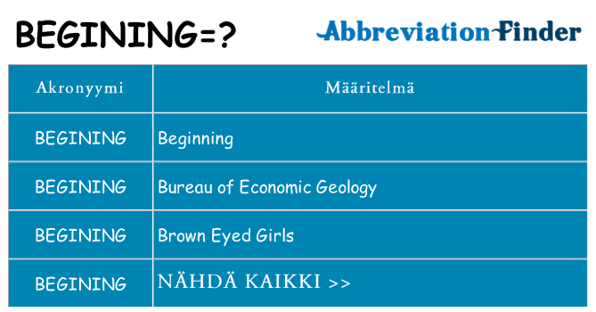 Mitä begining tarkoittaa
