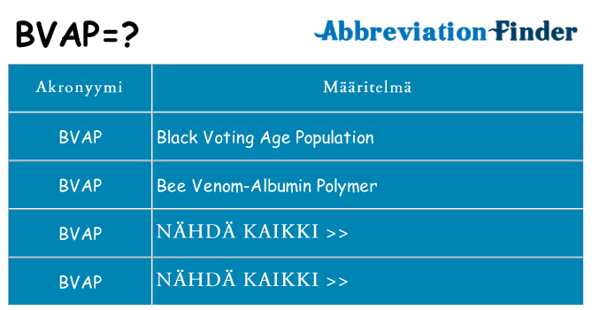 Mitä bvap tarkoittaa