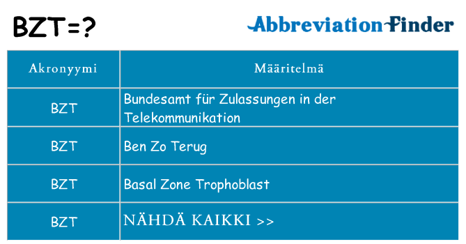 Mitä bzt tarkoittaa