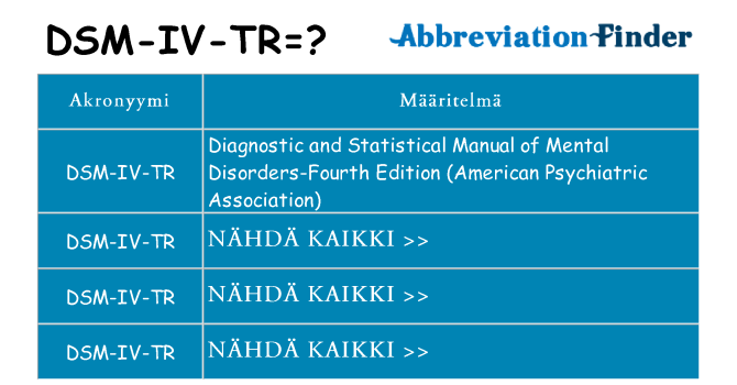 Mitä dsm-iv-tr tarkoittaa
