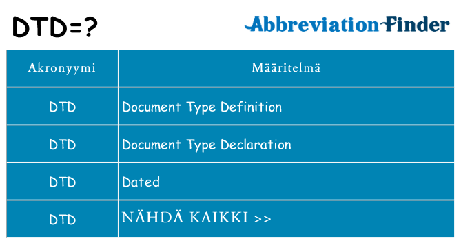 Mitä dtd tarkoittaa