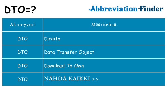 Mitä dto tarkoittaa