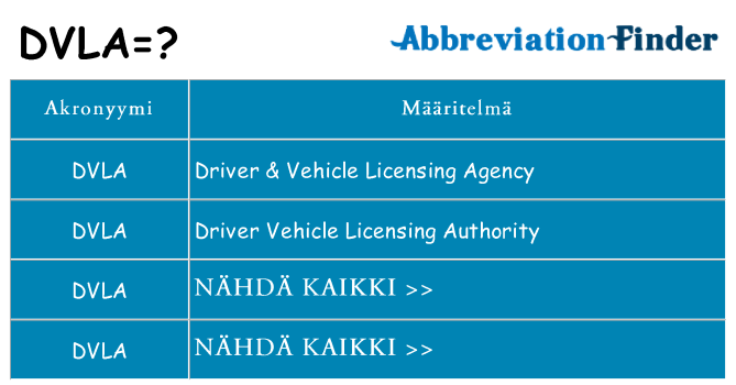 Mitä dvla tarkoittaa