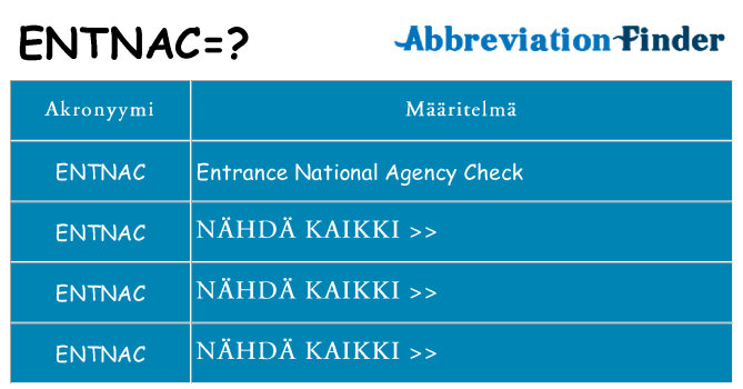 Mitä entnac tarkoittaa