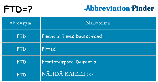 Mitä ftd tarkoittaa