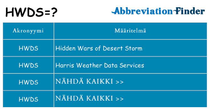 Mitä hwds tarkoittaa