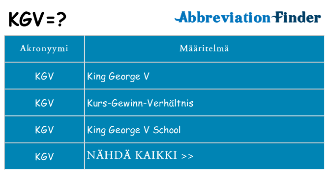 Mitä kgv tarkoittaa