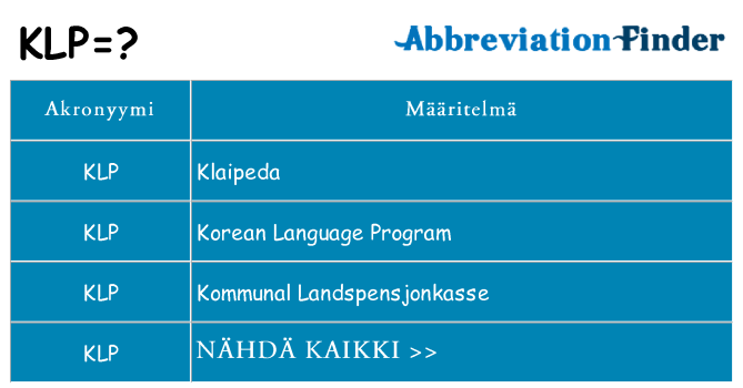 Mitä klp tarkoittaa