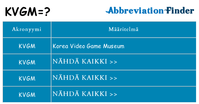 Mitä kvgm tarkoittaa