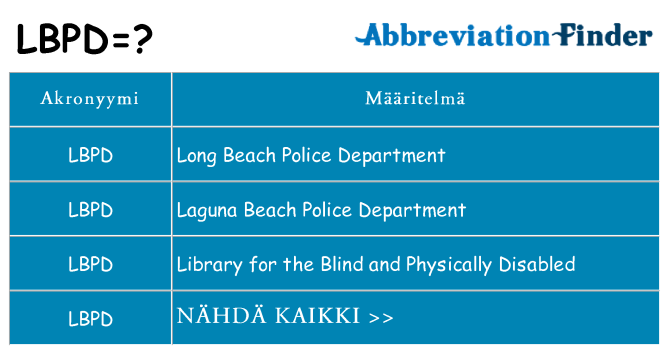 Mitä lbpd tarkoittaa