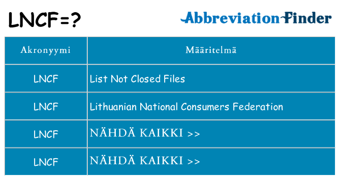 Mitä lncf tarkoittaa