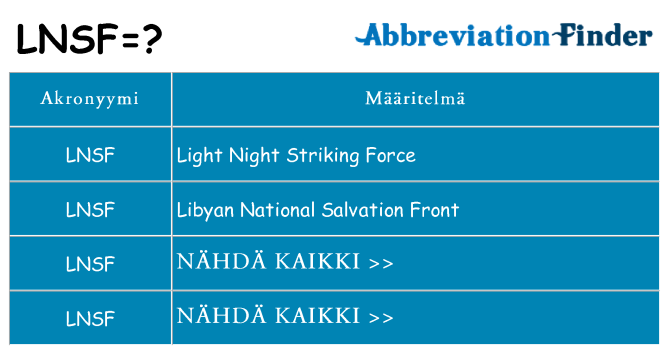 Mitä lnsf tarkoittaa