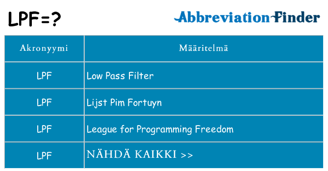 Mitä lpf tarkoittaa