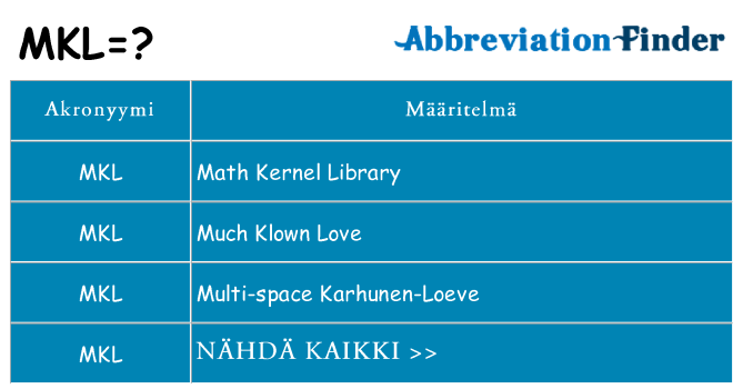Mitä mkl tarkoittaa