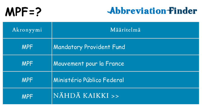 Mitä mpf tarkoittaa