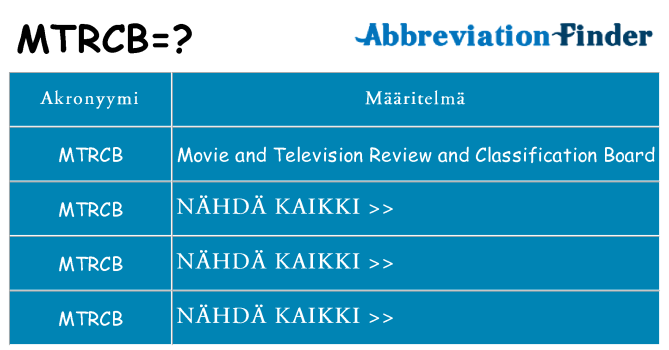 Mitä mtrcb tarkoittaa