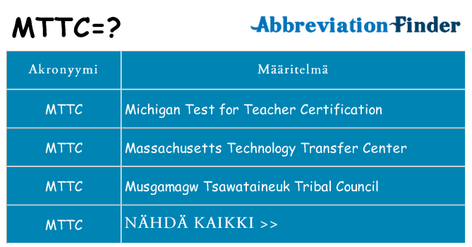 Mitä mttc tarkoittaa