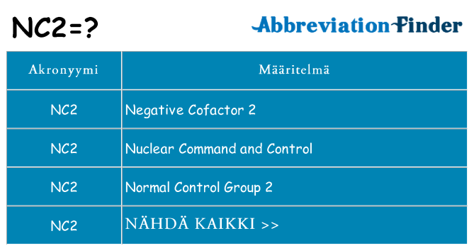 Mitä nc2 tarkoittaa