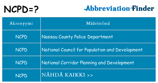 Mitä ncpd tarkoittaa