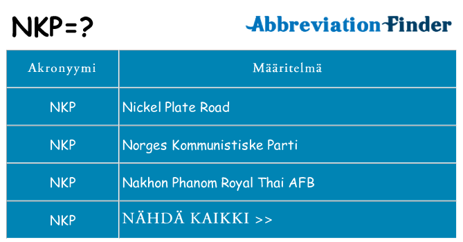 Mitä nkp tarkoittaa
