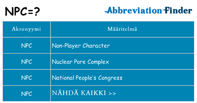 Mitä npc tarkoittaa