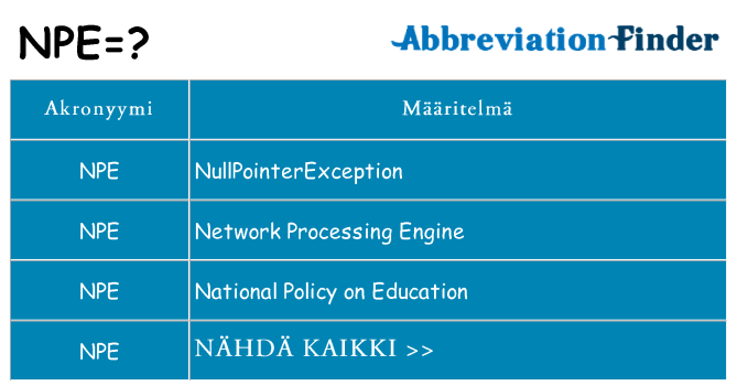 Mitä npe tarkoittaa