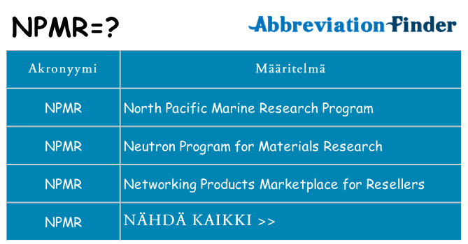 Mitä npmr tarkoittaa