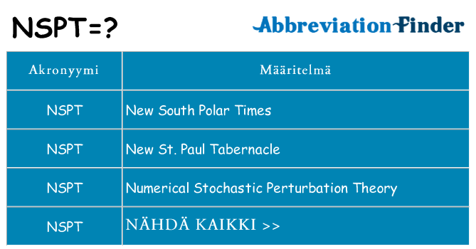 Mitä nspt tarkoittaa