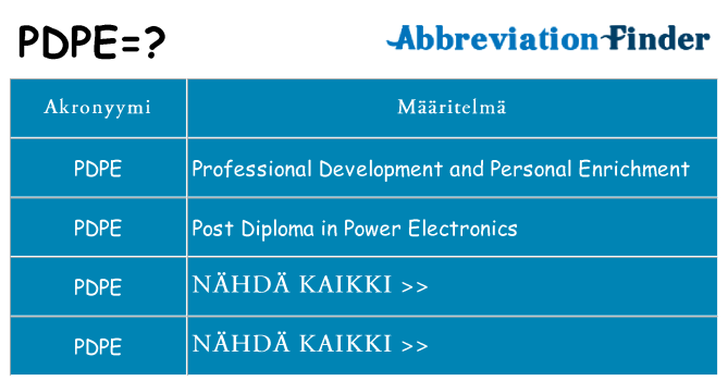 Mitä pdpe tarkoittaa