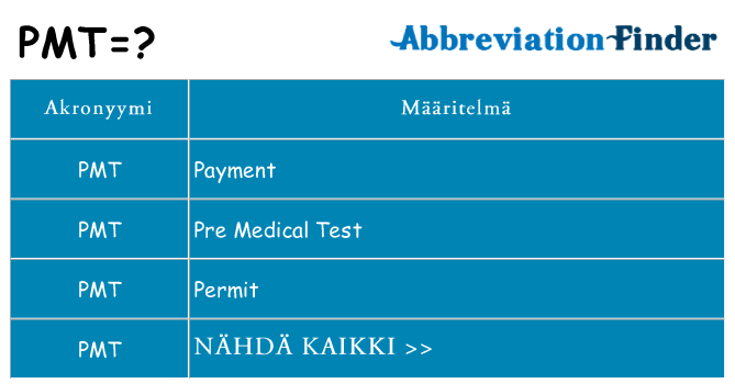 Mitä pmt tarkoittaa