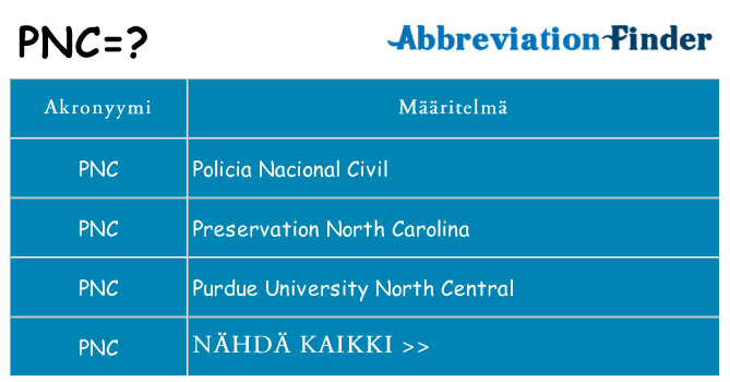 Mitä pnc tarkoittaa
