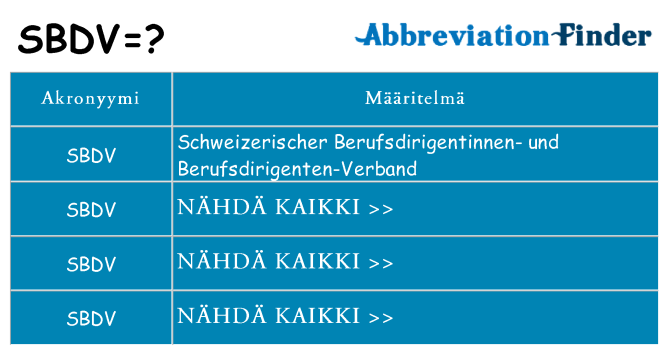 Mitä sbdv tarkoittaa